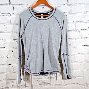Lucy Light Gray Long Sleeve Tee with Purple Stitching